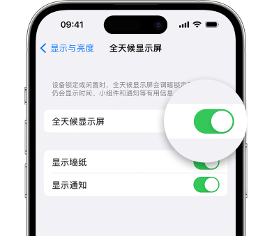 湖口苹果15预约维修分享iPhone15如何设置全天候显示屏幕可见 